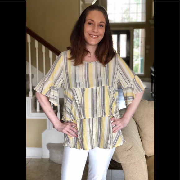 Yellow Striped Ruffle Top - Picture 2 of 7